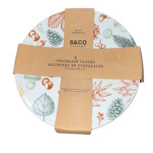S&CO Vintage Porcelain Plates Set of 4 Autumn Leaves Botanical Dinnerware NWT